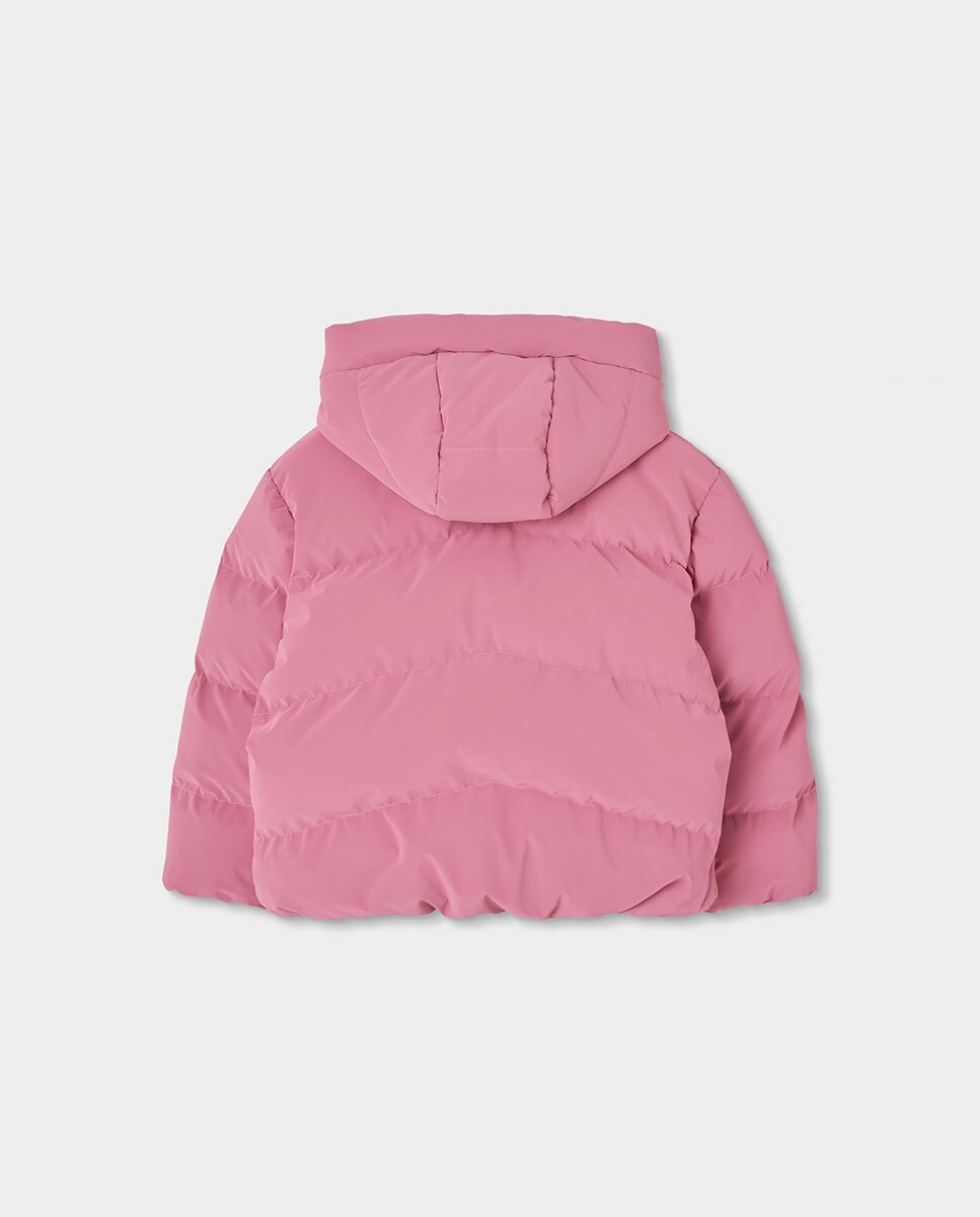 Parka Infantil com Fecho Zip e Gola Semicisne Rosa-2