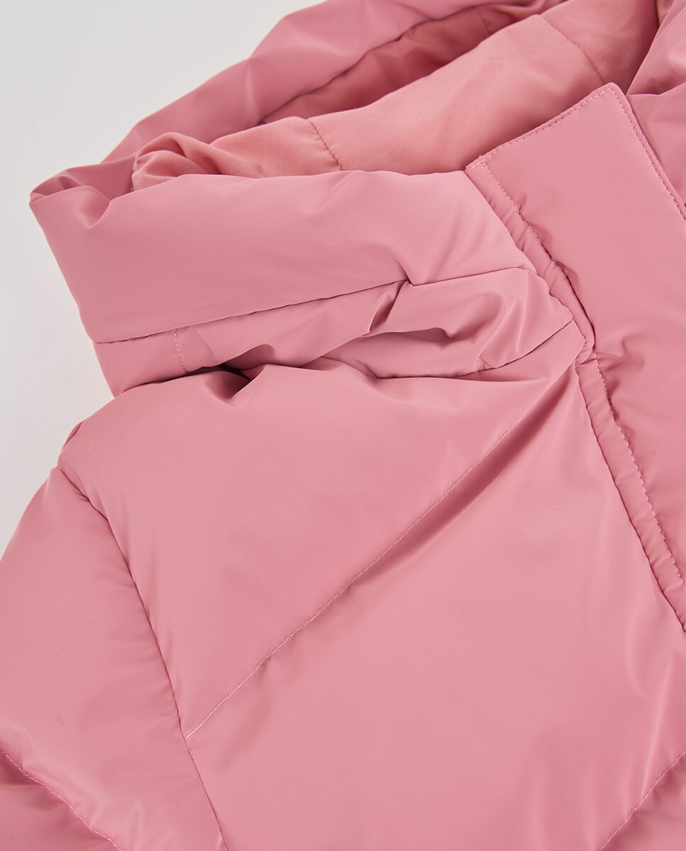Parka Infantil com Fecho Zip e Gola Semicisne Rosa-3