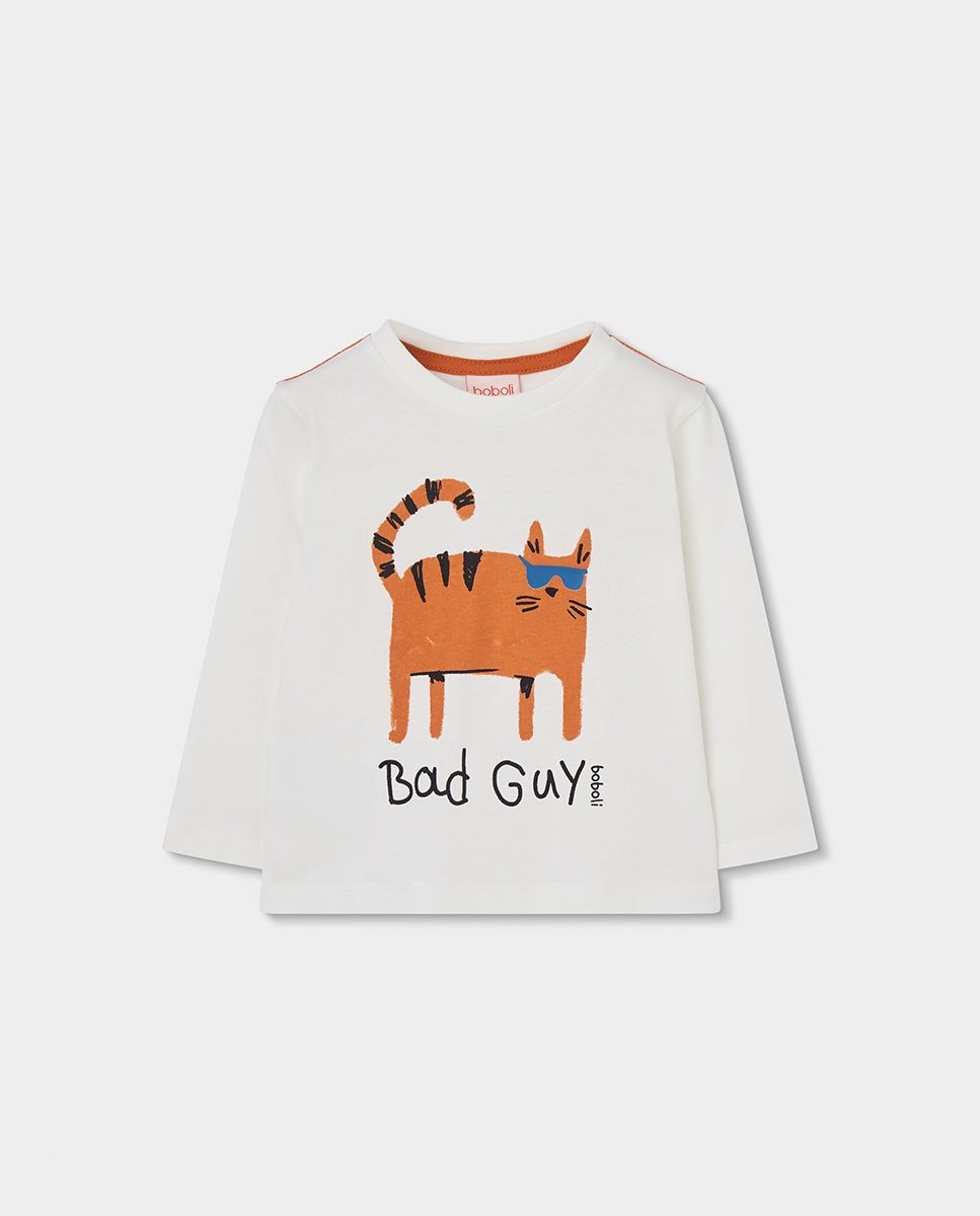 Imagem 0 de T-shirt Infantil de Algodão de Manga Comprida com Gola Redonda