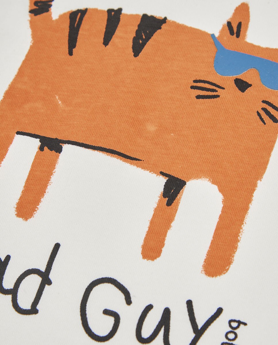 T-shirt Infantil de Algodão de Manga Comprida com Gola Redonda Laranja-3