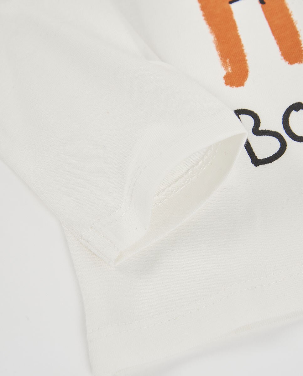 T-shirt Infantil de Algodão de Manga Comprida com Gola Redonda Laranja-4