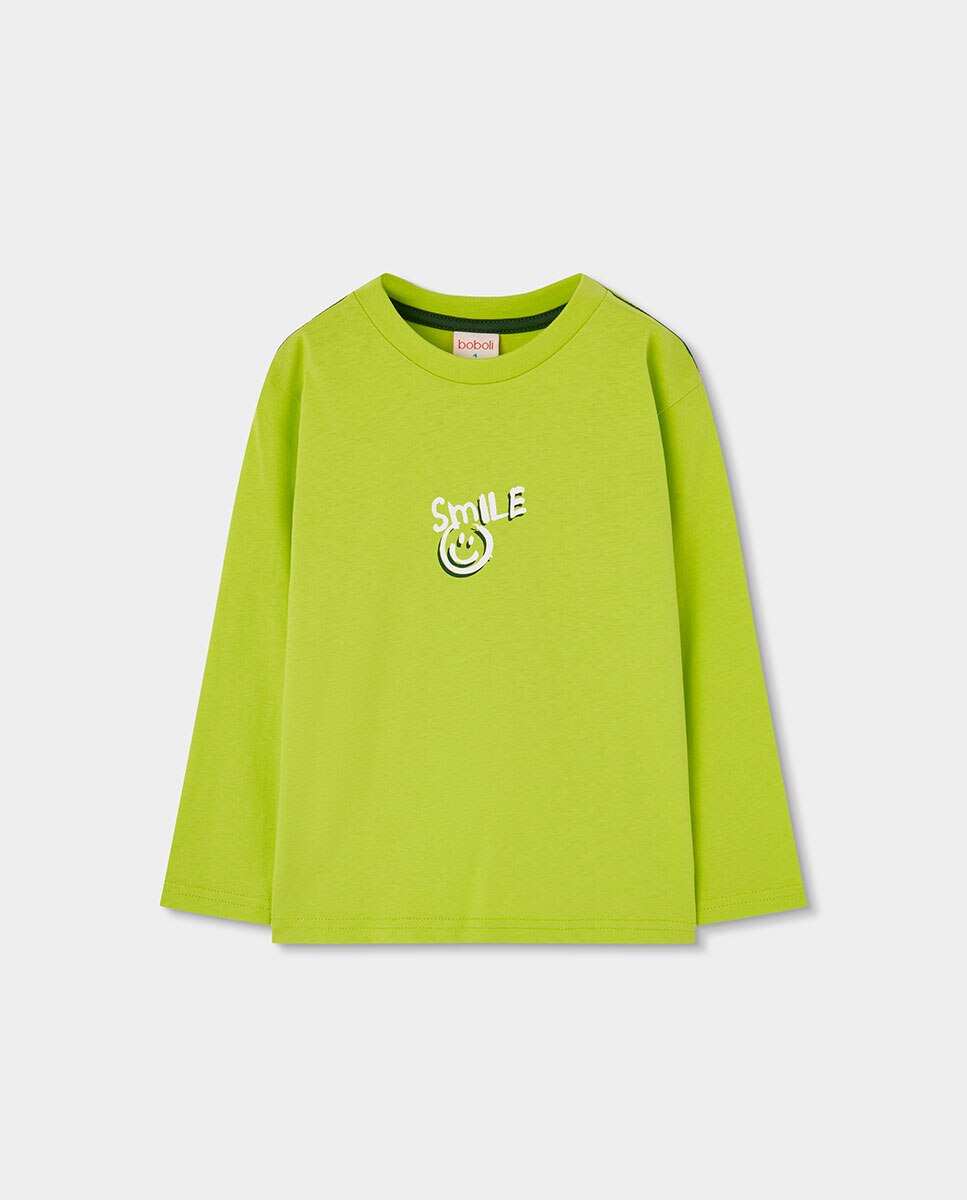 T-shirt Infantil de Algodão de Manga Comprida com Gola Redonda Branco / Preto-1