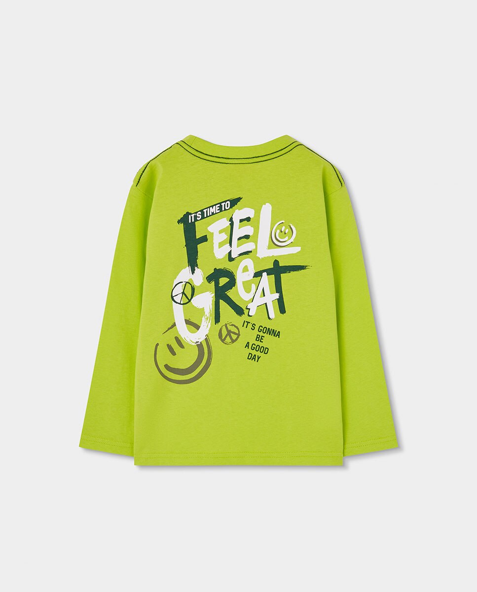 T-shirt Infantil de Algodão de Manga Comprida com Gola Redonda Branco / Preto-2