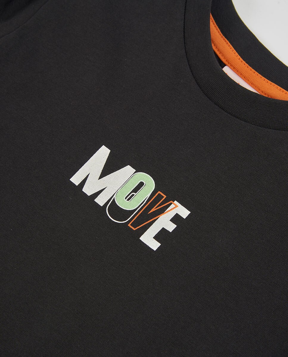 T-shirt Infantil de Algodão de Manga Comprida com Gola Redonda Preto / Laranja-3