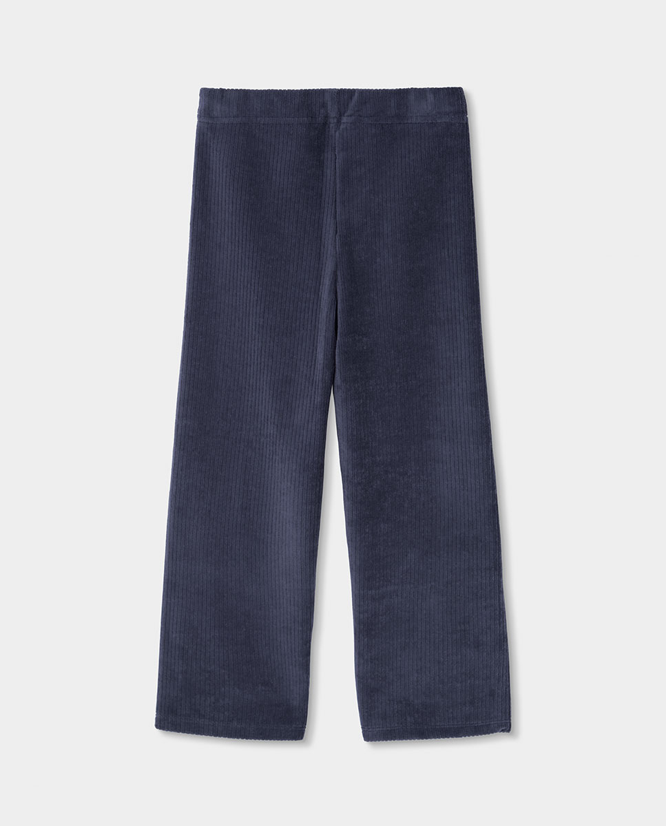 Calças de Bombazina Infantil Amplas de Cintura Subida Boboli Azul-2