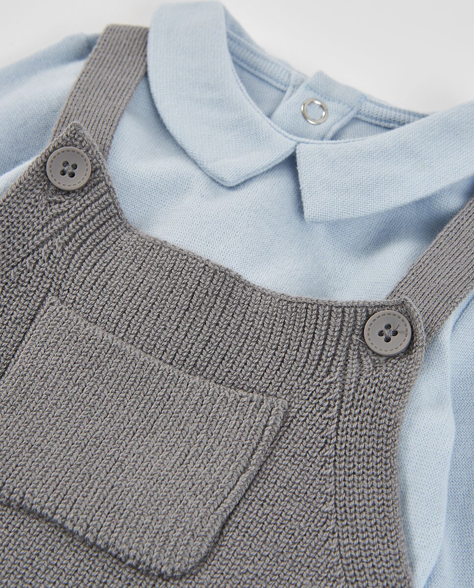 Conjunto para Bebé de Manga Comprida com Gola Tipo Camisa Boboli Azul-claro-7