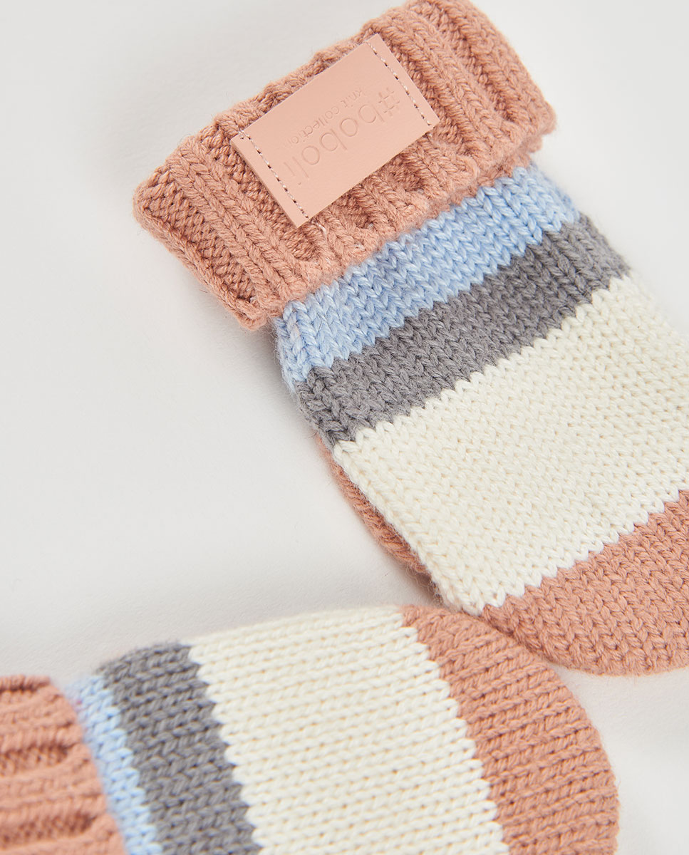 Luvas de Bebé com Estampado Às Riscas Boboli Branco-2