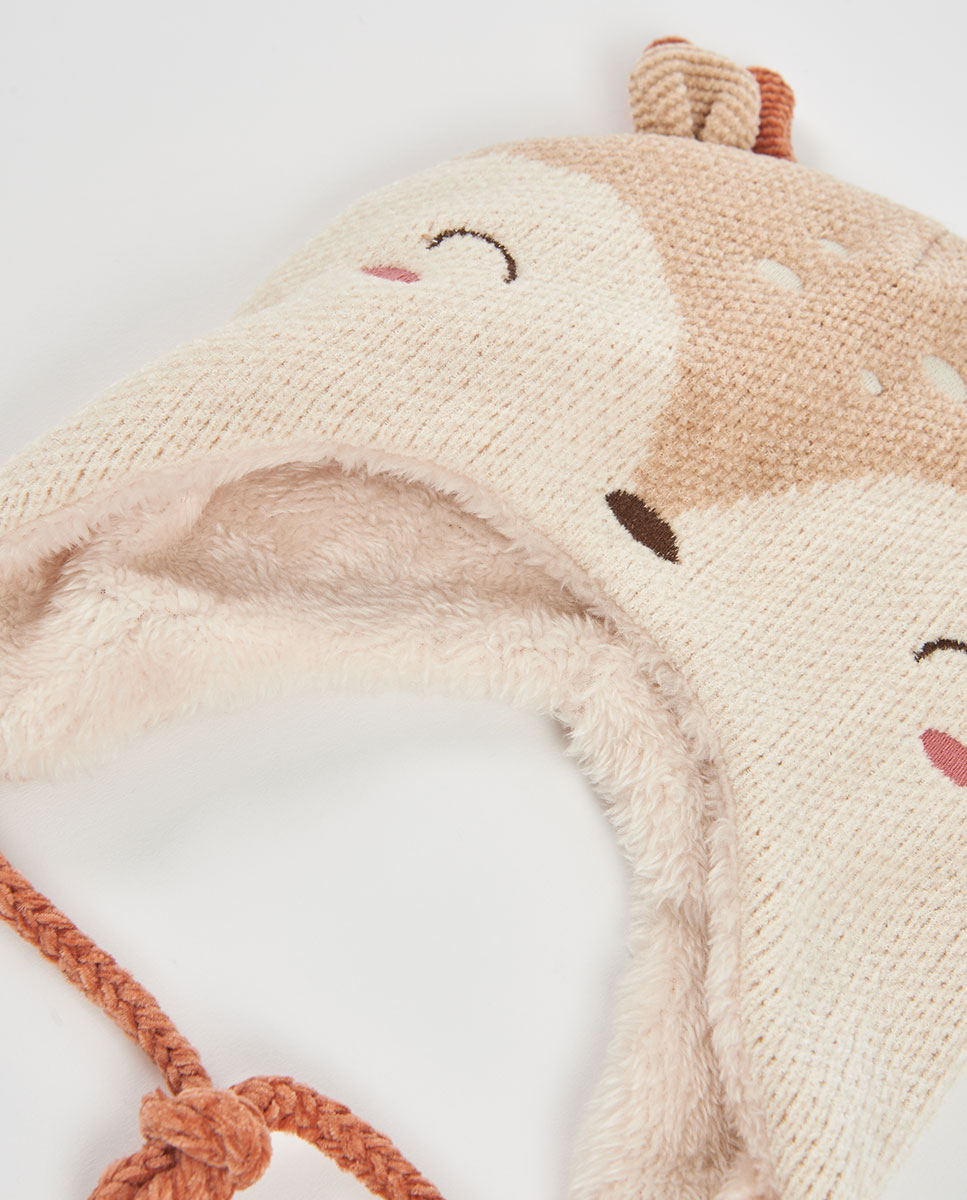 Chapéu para Bebé com Estampado de Animais e Forro Boboli Branco-3