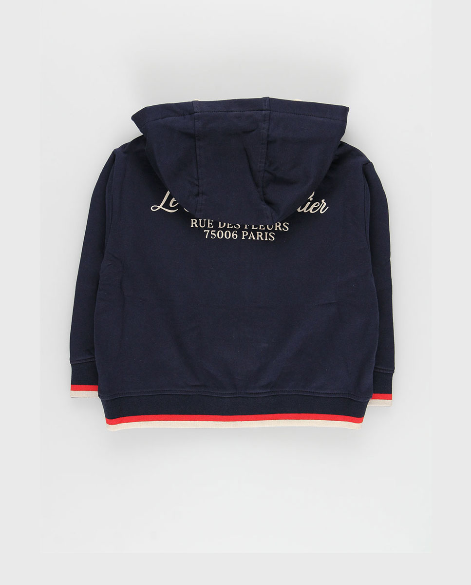 Casaco de Felpa Infantil com Capuz e Bordado "le Petit Atelier Paris" Azul-marinho Azul-marinho-3