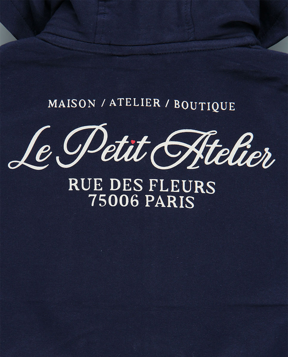 Casaco de Felpa Infantil com Capuz e Bordado "le Petit Atelier Paris" Azul-marinho Azul-marinho-4