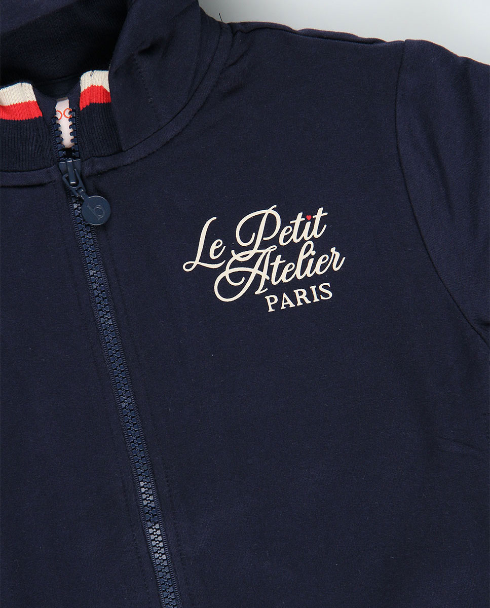 Casaco de Felpa Infantil com Capuz e Bordado "le Petit Atelier Paris" Azul-marinho Azul-marinho-5