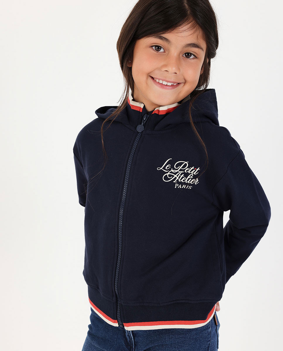 Imagem 0 de Casaco de Felpa Infantil com Capuz e Bordado "le Petit Atelier Paris" Azul-marinho