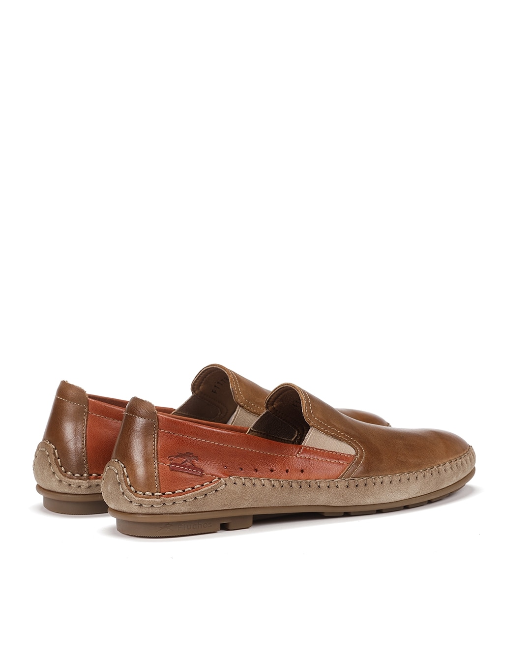 Mocassins Fabricados em Pele Castanho / Laranja-4