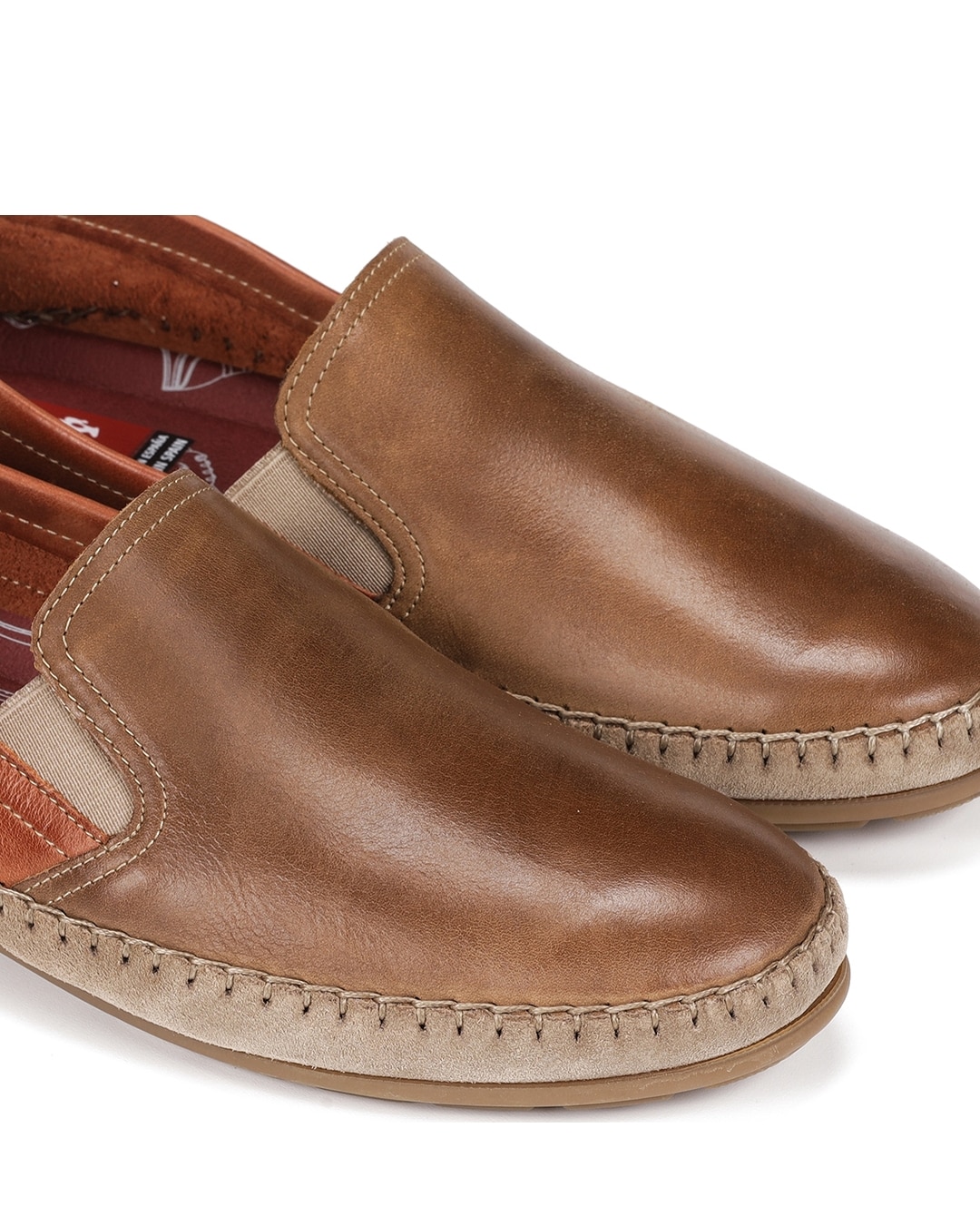 Mocassins Fabricados em Pele Castanho / Laranja-5