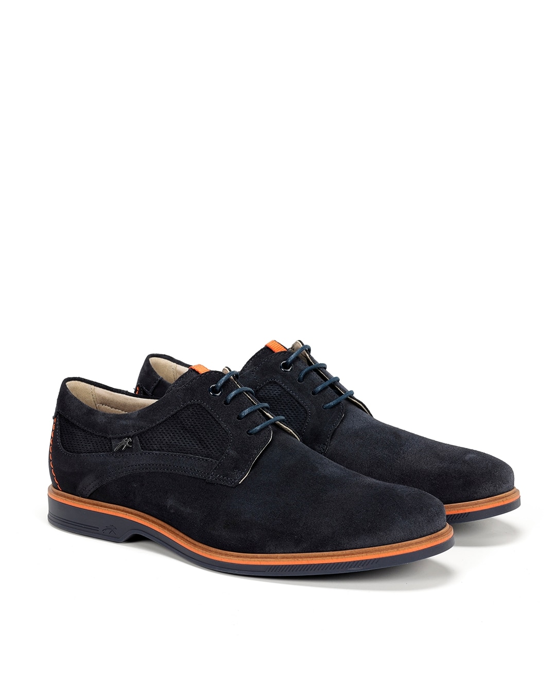 Sapatos de Cordões Fabricados em Camurça Azul-marinho / Laranja-2