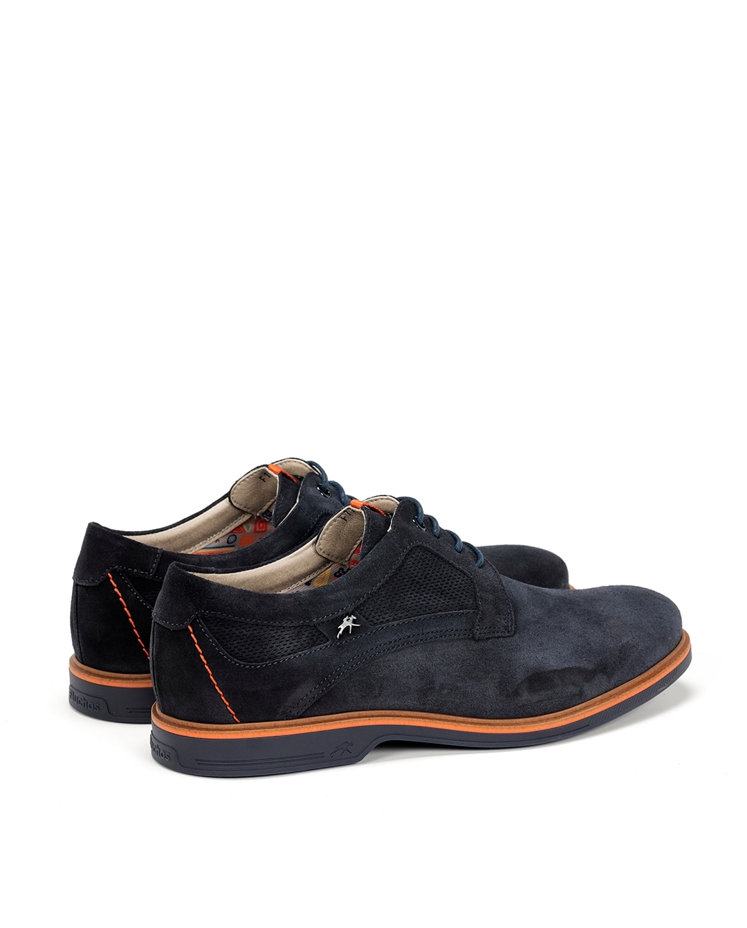 Sapatos de Cordões Fabricados em Camurça Azul-marinho / Laranja-3