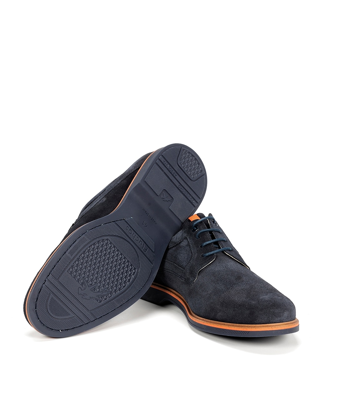 Sapatos de Cordões Fabricados em Camurça Azul-marinho / Laranja-4