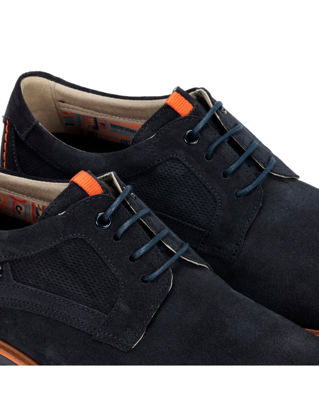Sapatos de Cordões Fabricados em Camurça Azul-marinho / Laranja-5