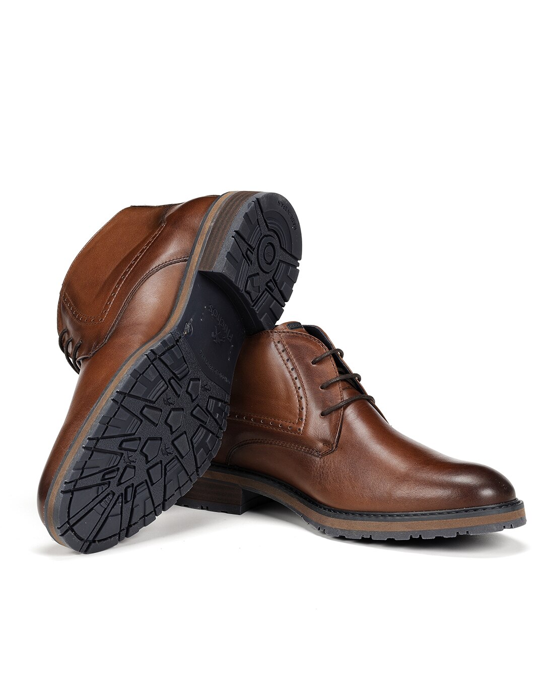 Botins Fabricados em Pele Castanho-4