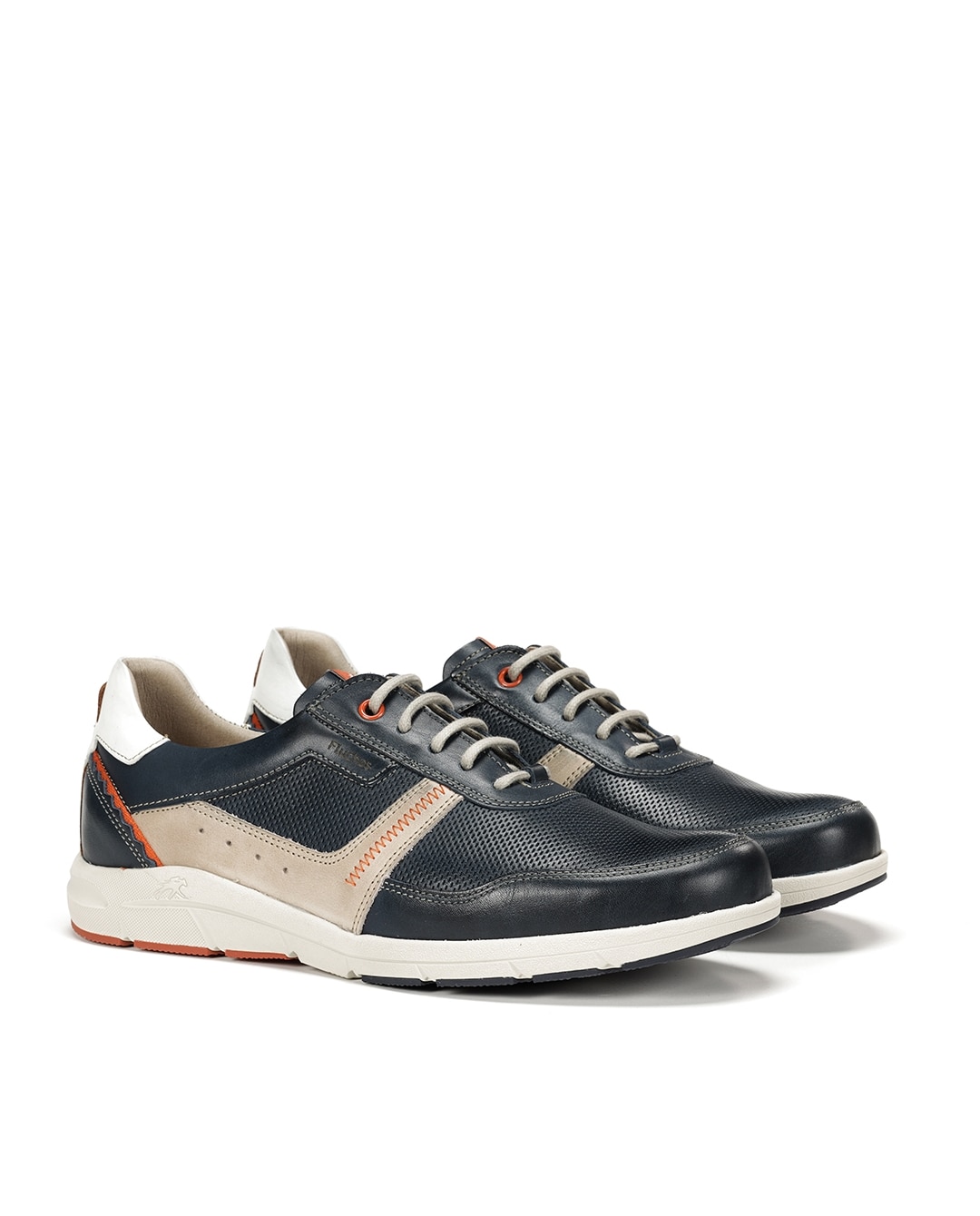 Sapatos de Cordões Fabricados em Pele Azul / Bege-2