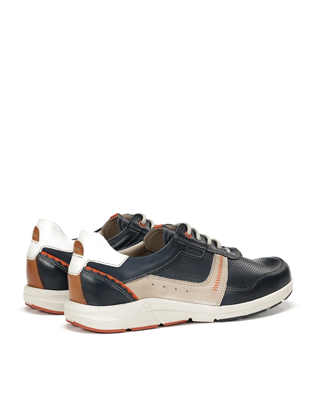 Sapatos de Cordões Fabricados em Pele Azul / Bege-3