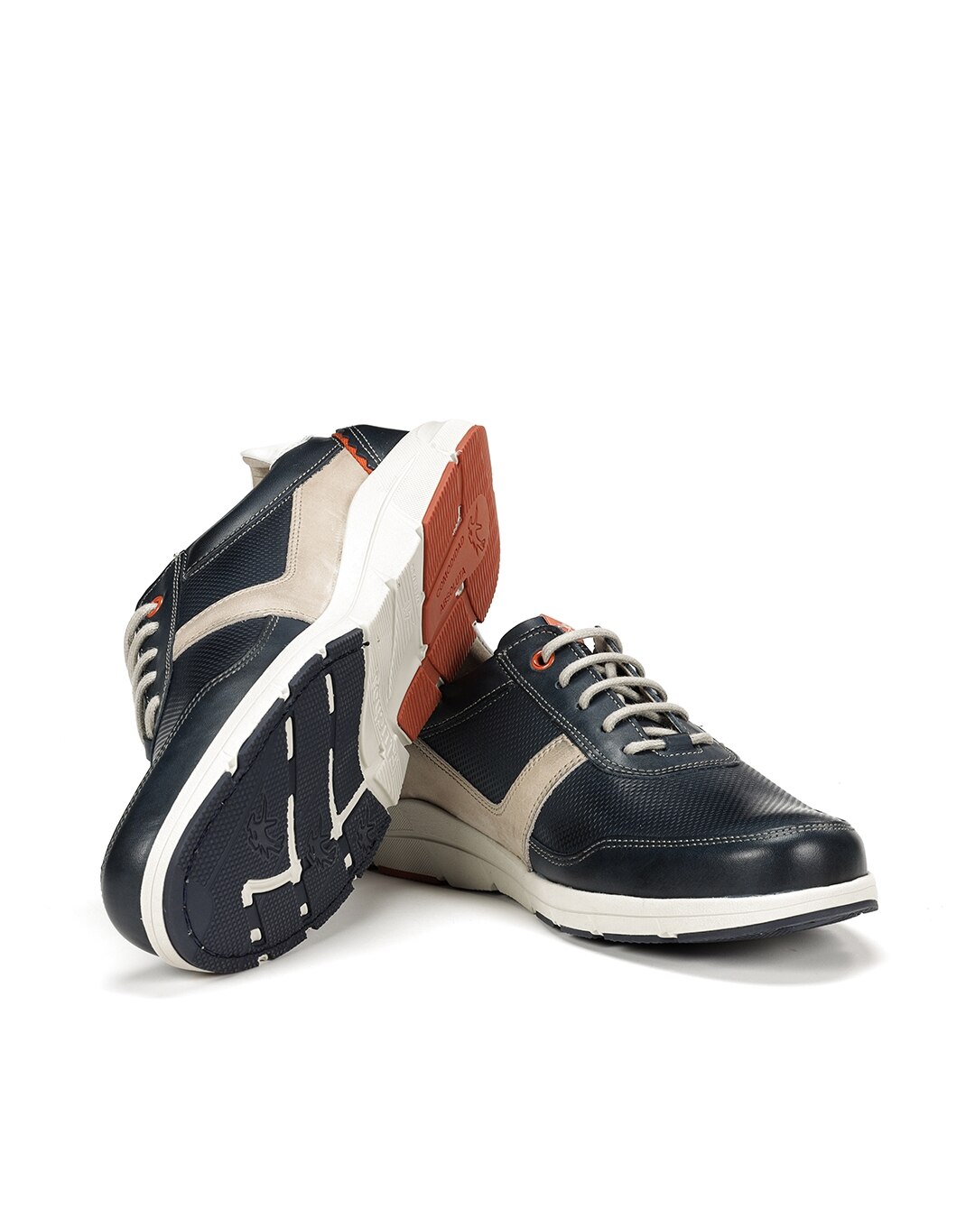 Sapatos de Cordões Fabricados em Pele Azul / Bege-4