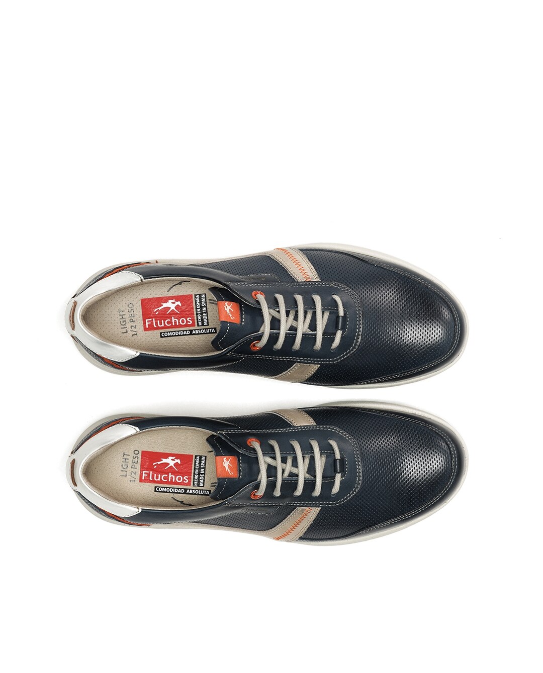 Sapatos de Cordões Fabricados em Pele Azul / Bege-5