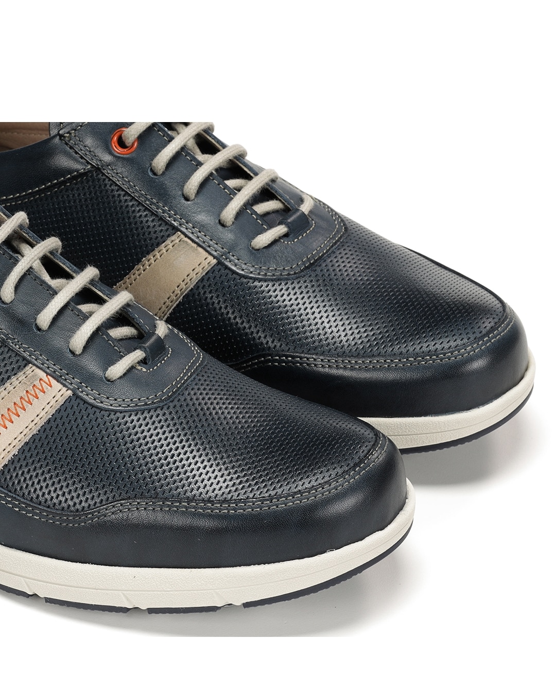 Sapatos de Cordões Fabricados em Pele Azul / Bege-6