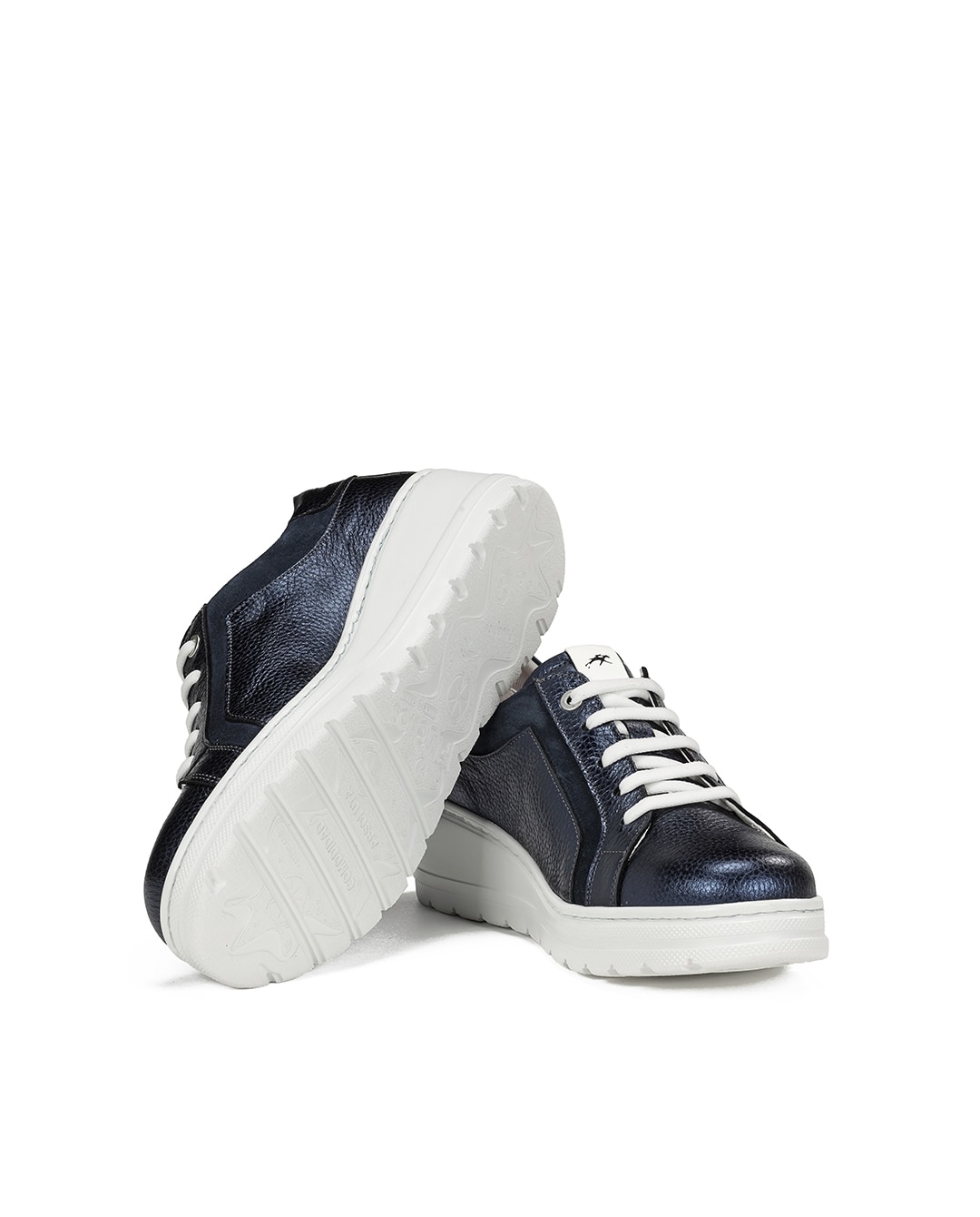 Sapatos de Cordões Fabricados em Pele Azul-4