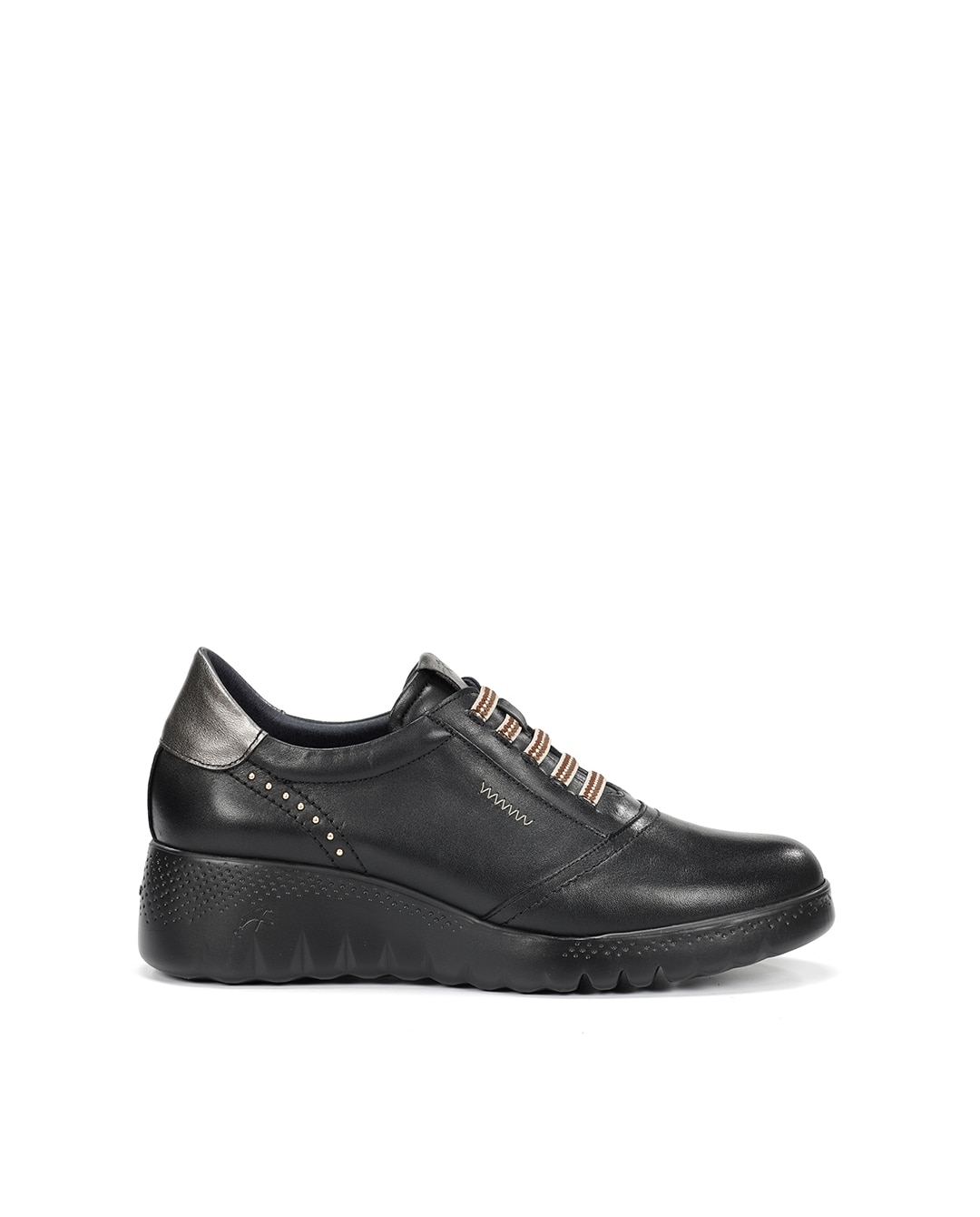 Sapatos de Cordões Fabricados em Pele Preto / Prata-1