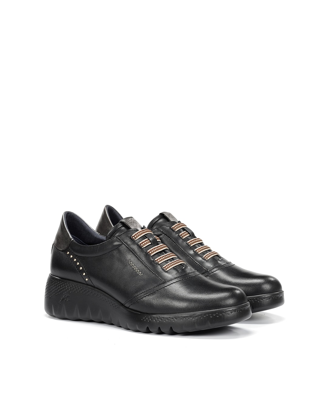 Sapatos de Cordões Fabricados em Pele Preto / Prata-2