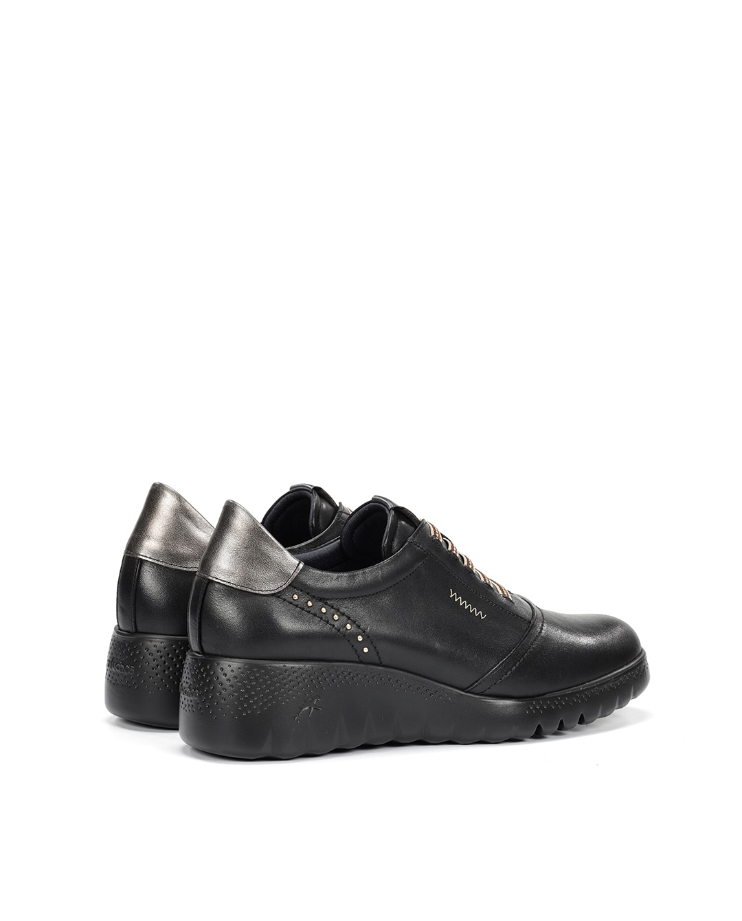 Sapatos de Cordões Fabricados em Pele Preto / Prata-3