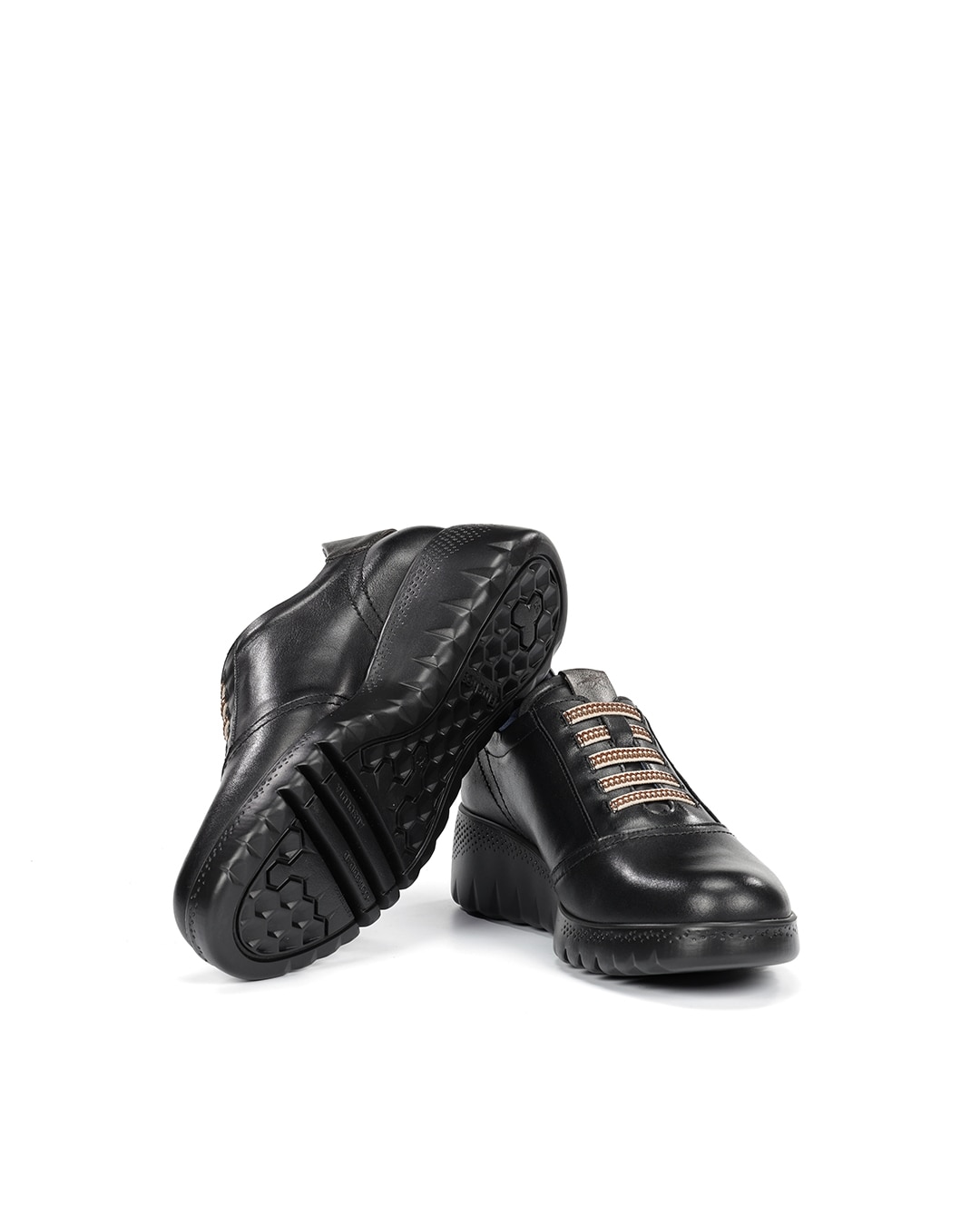 Sapatos de Cordões Fabricados em Pele Preto / Prata-4