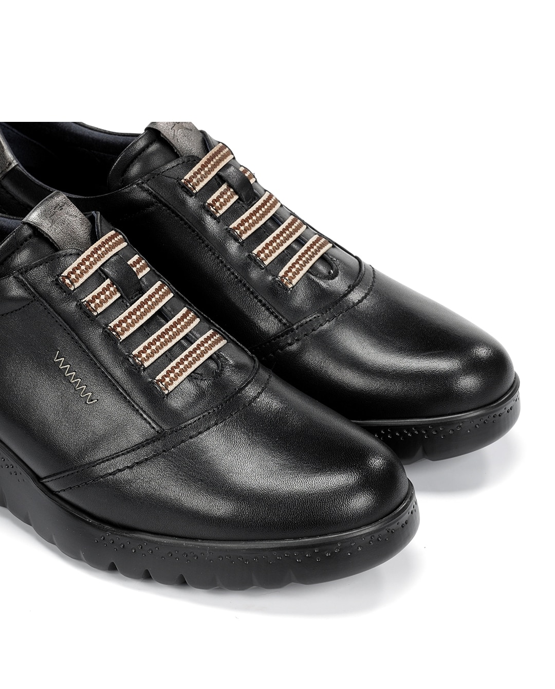 Sapatos de Cordões Fabricados em Pele Preto / Prata-6
