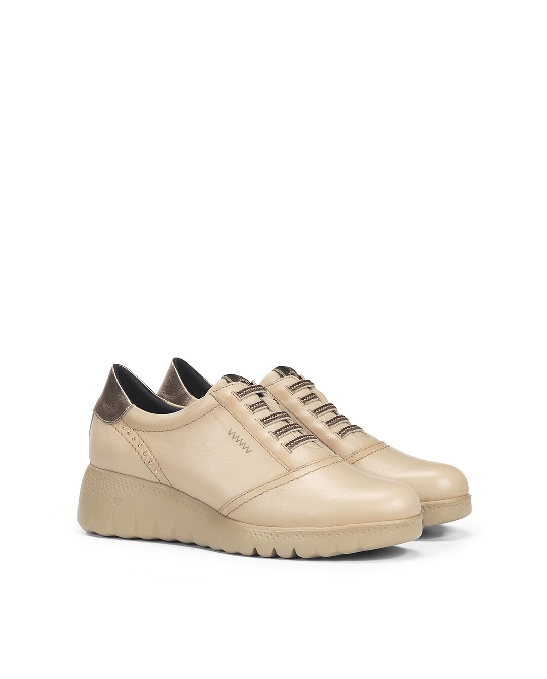 Sapatos de Cordões Fabricados em Pele Castanho / Branco gasto-2