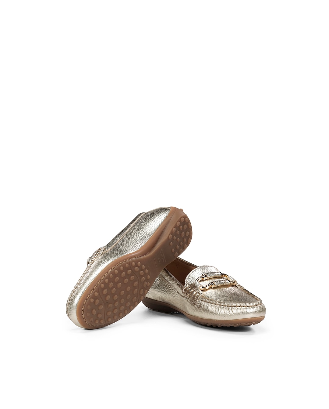 Mocassins Fabricados em Pele Ouro-4