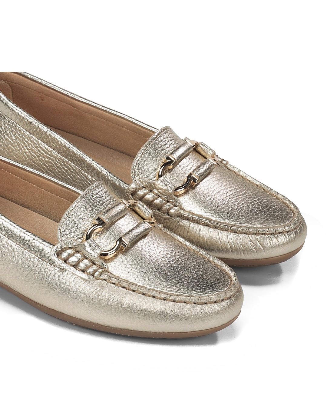 Mocassins Fabricados em Pele Ouro-6