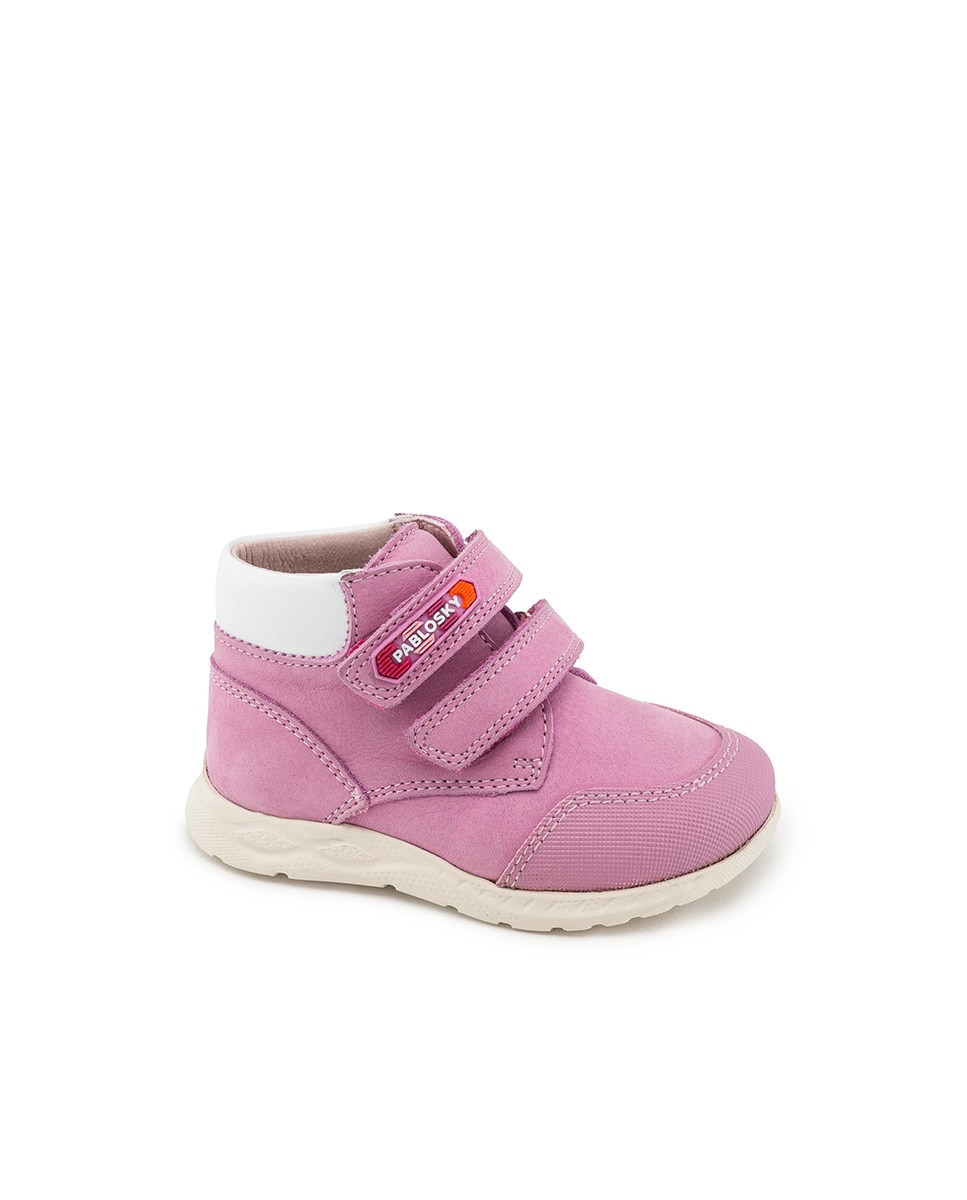 Botas de Bebé em Pele com Fecho Velcro Duplo Pablosky Rosa-1