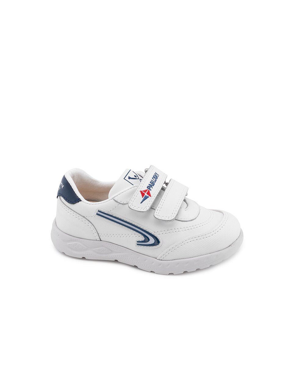 Sapatilhas desportivas em pele com fecho aderente duplo Branco-1