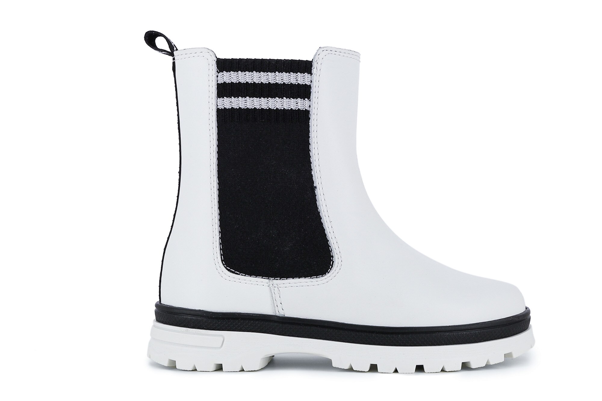 Botas Infantil de Pele com Fecho Zip Branco / Preto-2