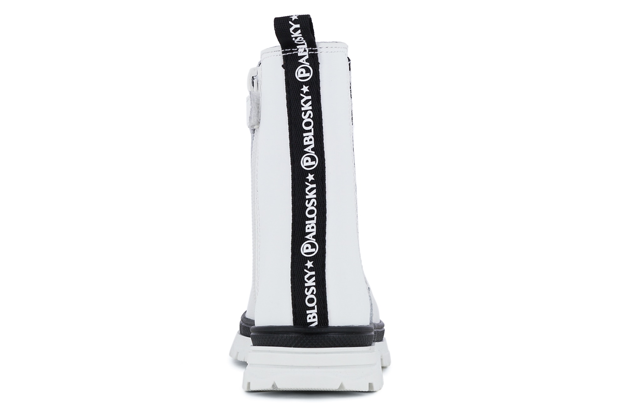 Botas Infantil de Pele com Fecho Zip Branco / Preto-3