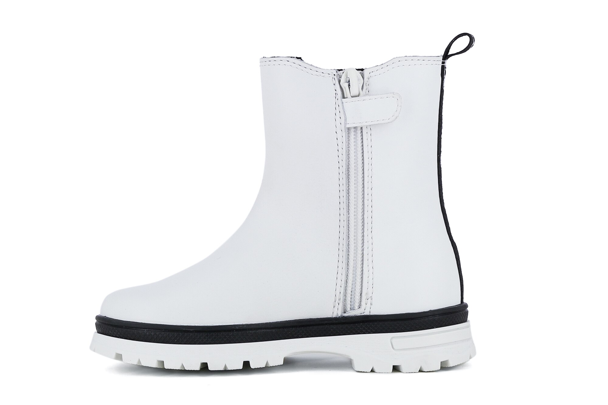 Botas Infantil de Pele com Fecho Zip Pablosky Branco / Preto-4