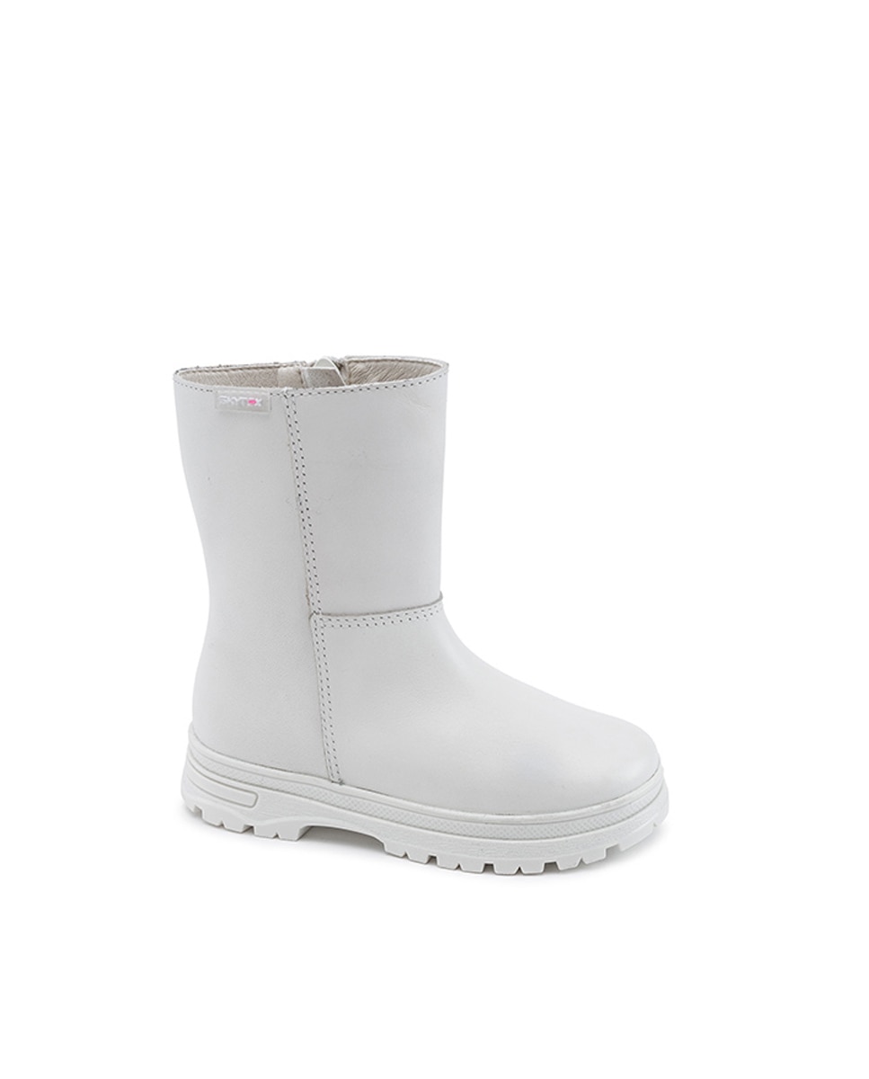 Botas Infantil de Pele com Fecho Zip Branco-1