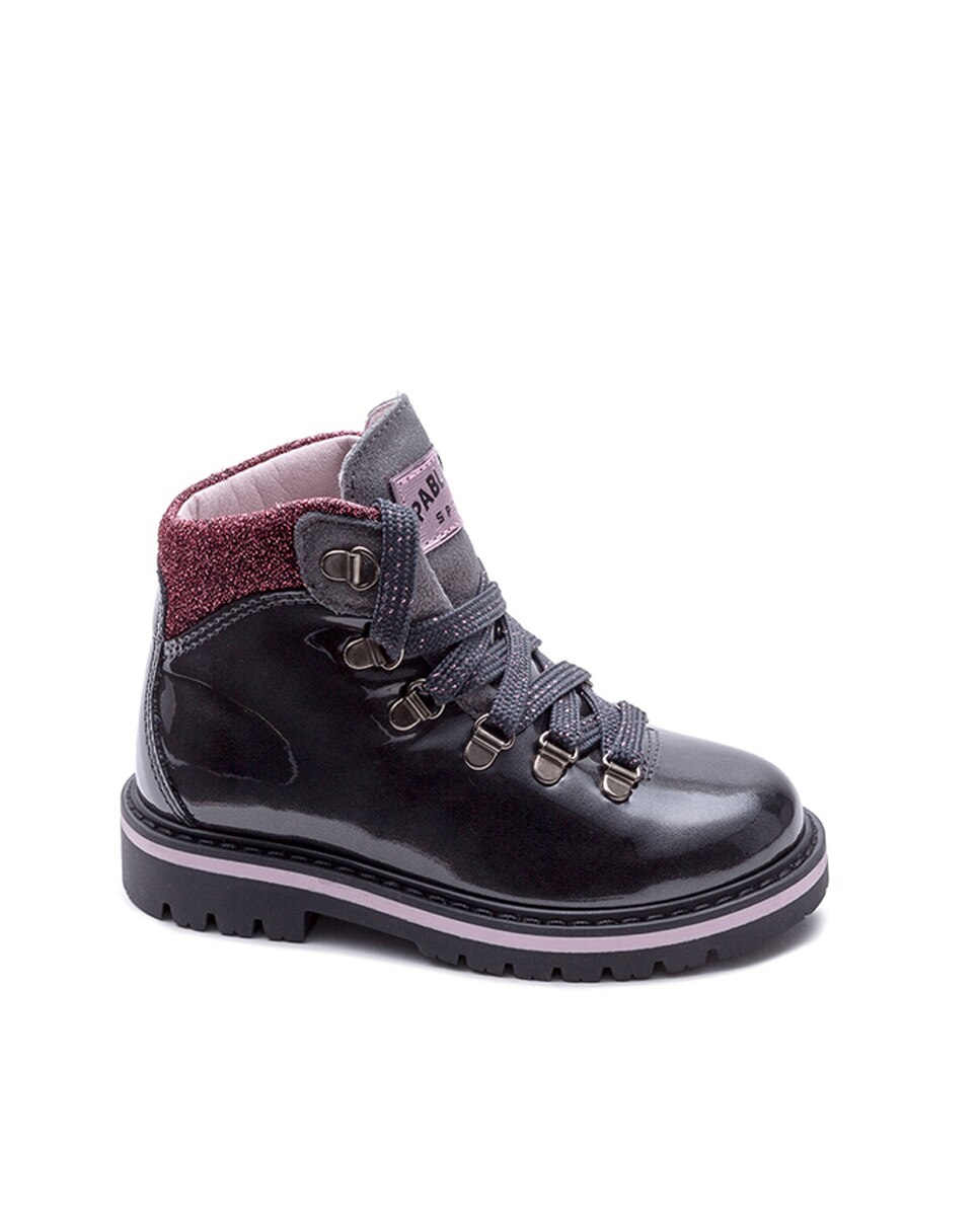 Botas Infantil de Pele com Cordões Pablosky Preto / Rosa-1