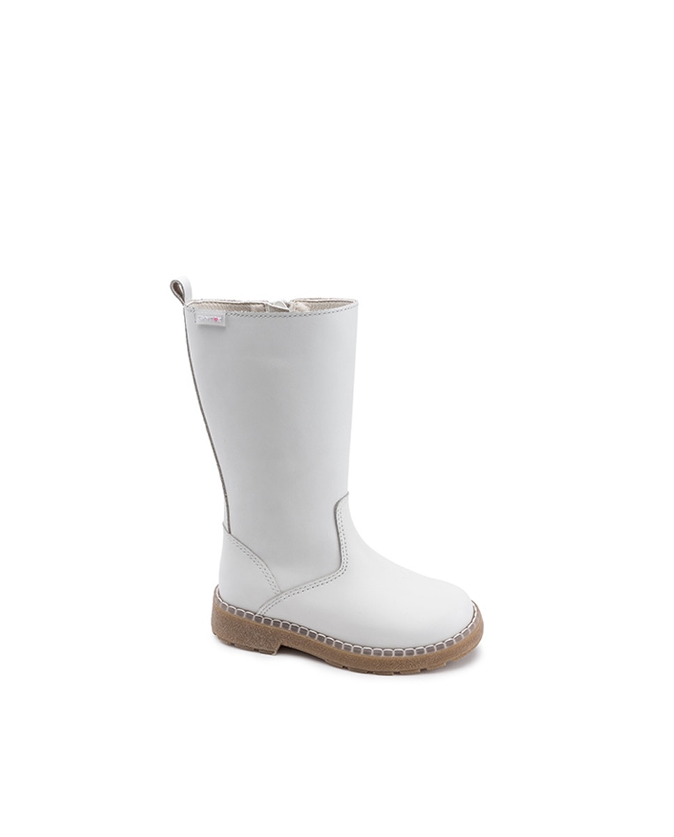 Botas Infantil de Pele com Fecho Zip Pablosky Branco-1
