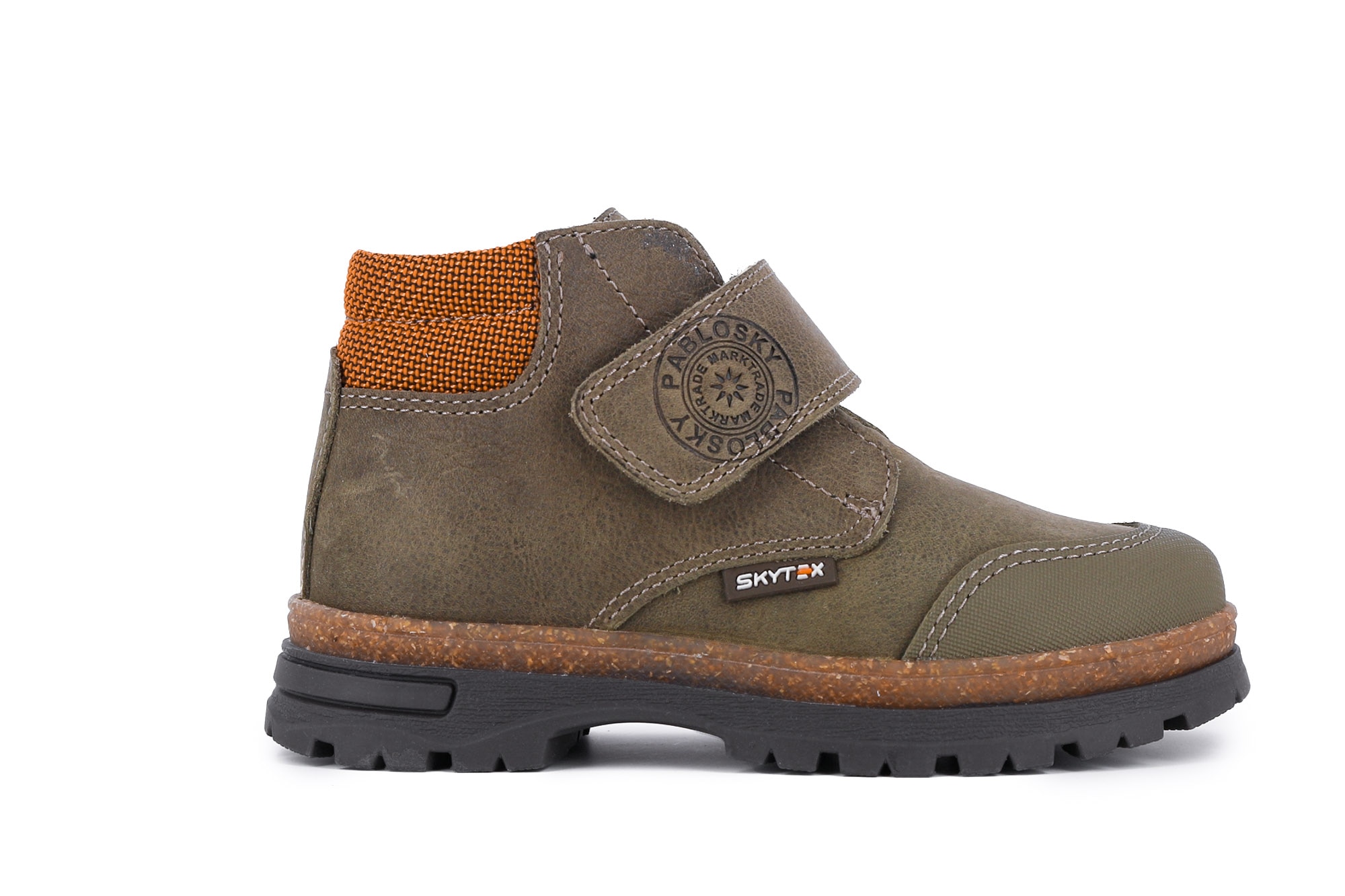 Botas Infantil de Pele com Velcro Verde Azeitona-2