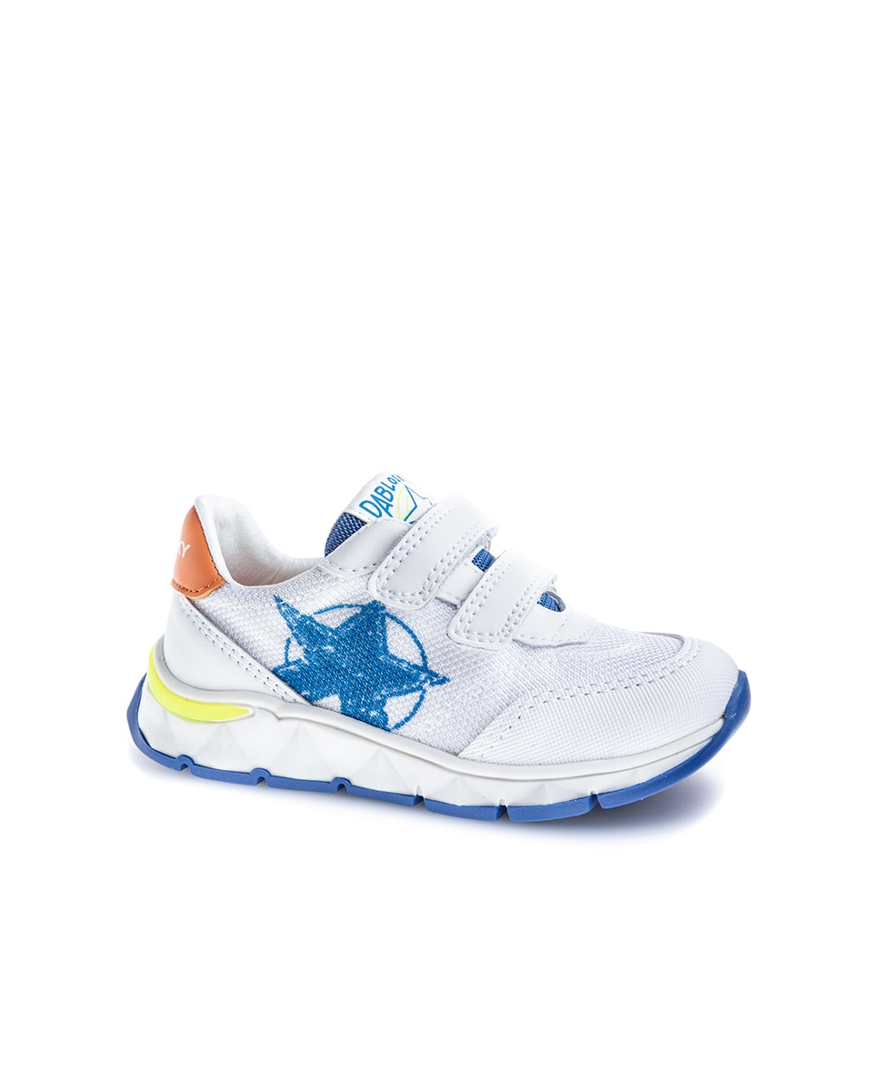 Sapatilhas Desportivas Infantil de Pele e Têxtil Técnico com Velcro Pablosky Branco / Azul-1