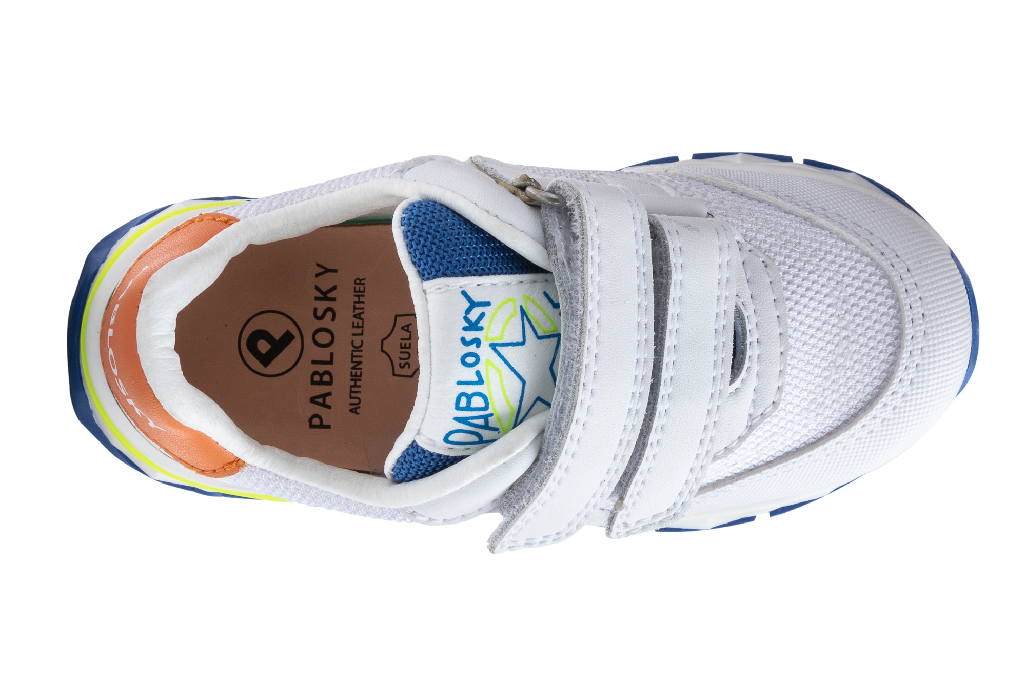 Sapatilhas Desportivas Infantil de Pele e Têxtil Técnico com Velcro Pablosky Branco / Azul-4