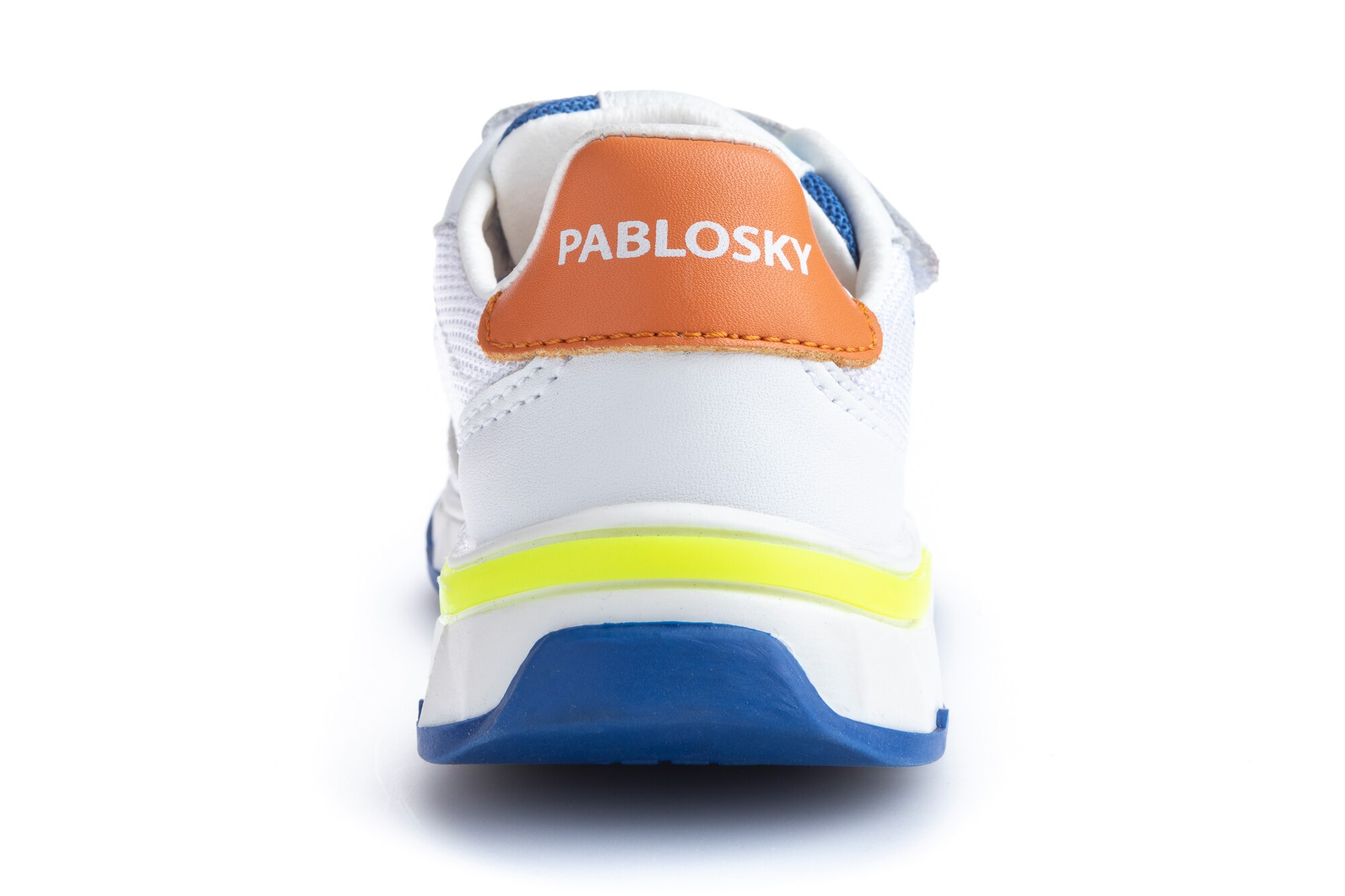 Sapatilhas Desportivas Infantil de Pele e Têxtil Técnico com Velcro Pablosky Branco / Azul-5