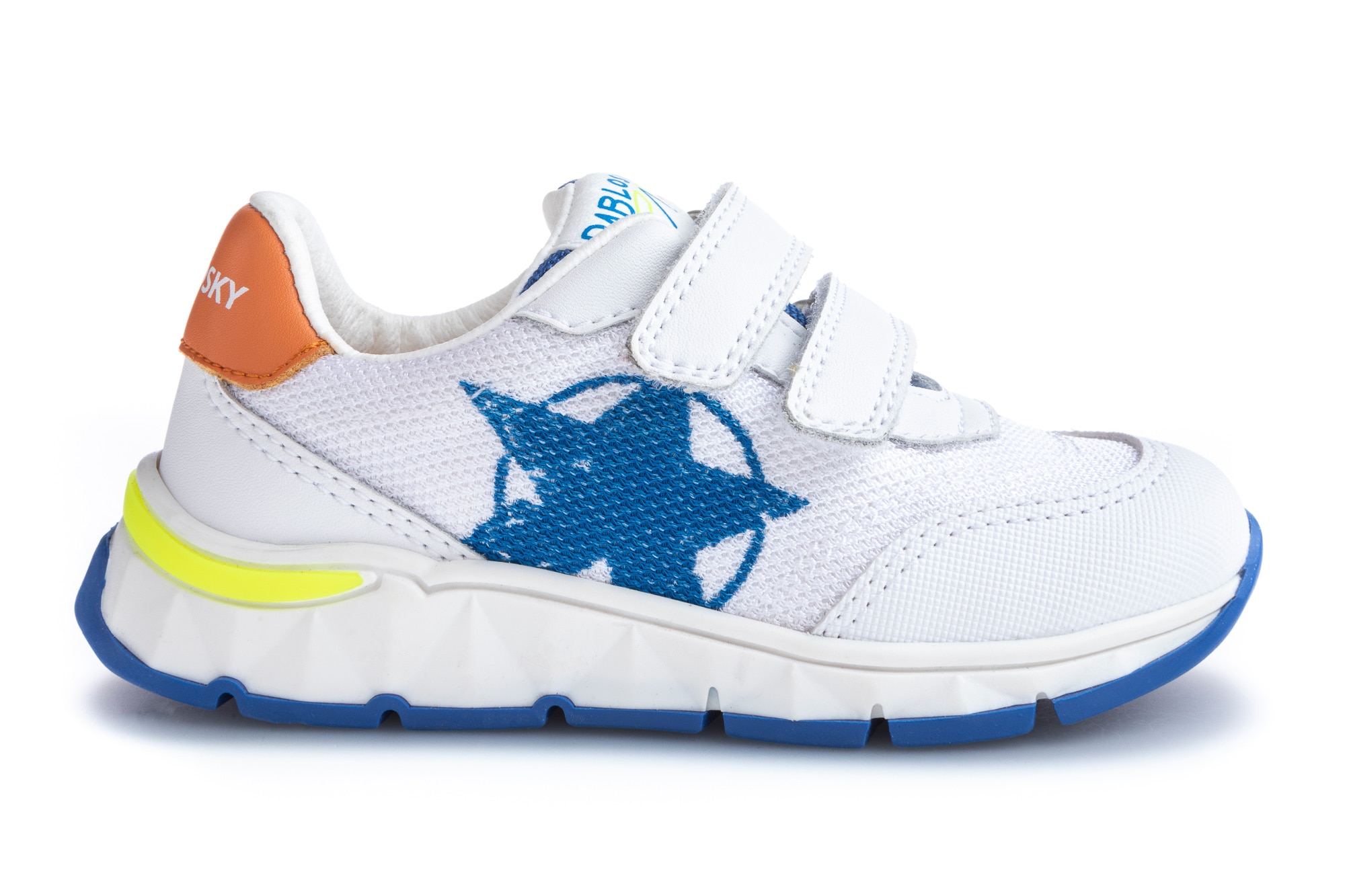 Sapatilhas Desportivas Infantil de Pele e Têxtil Técnico com Velcro Pablosky Branco / Azul-6